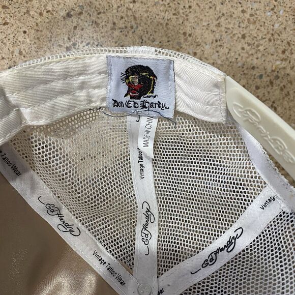 Vintage Ed Hardy By Christian Audigier White Skull With Rhinestones Trucker Hat main image 9